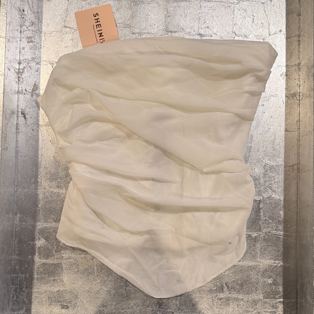White Strapless Ruching Bandeau corsett Top